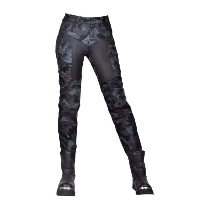 Patchwork biker jeans
 for women