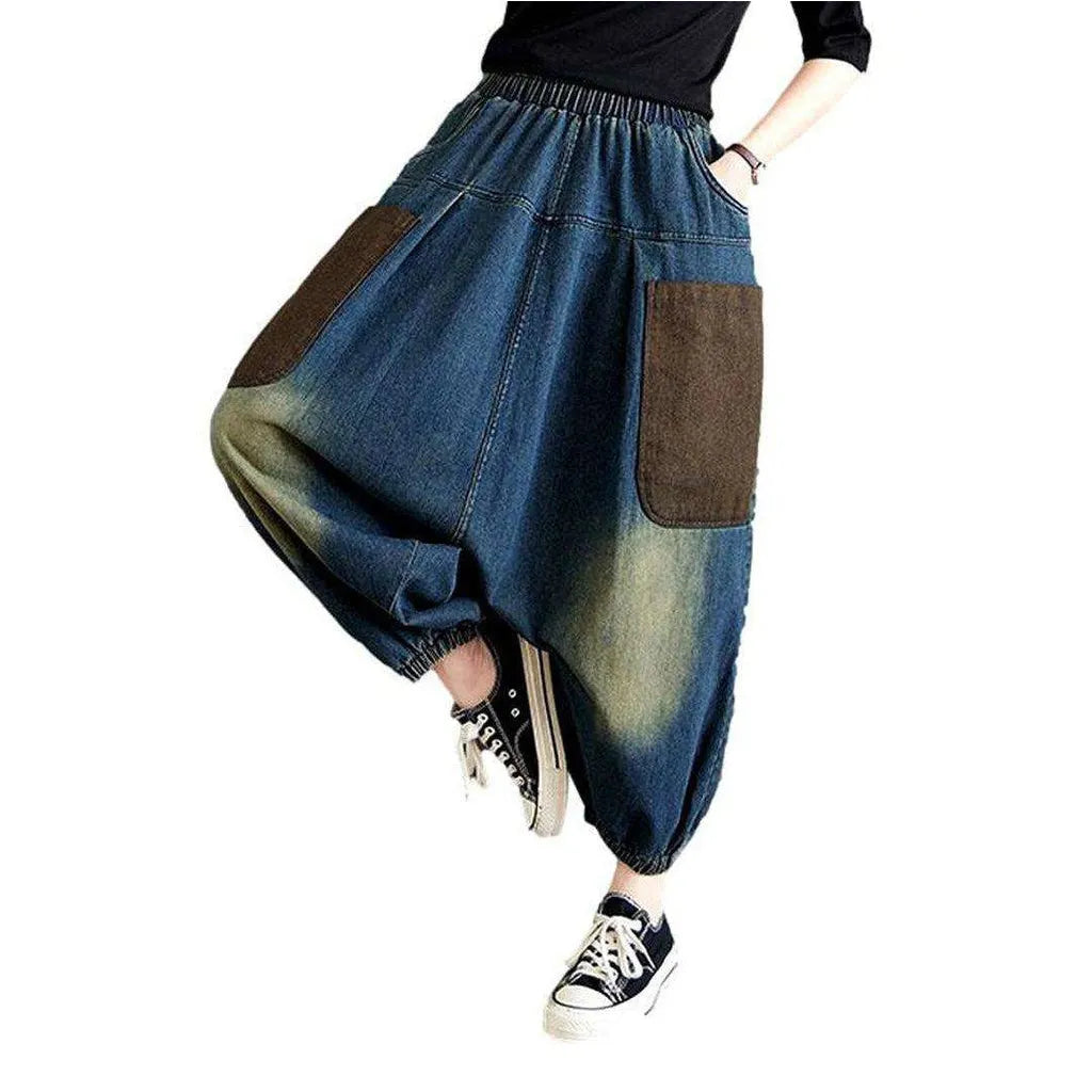 Patchwork women's harem denim pants