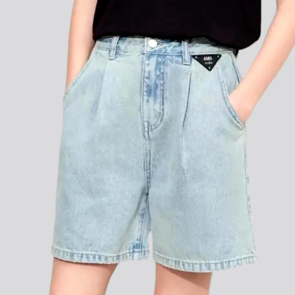 Pleated Waistline Light Wash Women's Denim Shorts | Jeans4you.shop