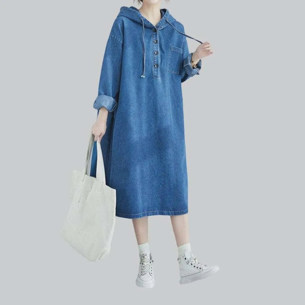 Long sleeve hooded denim dress | Jeans4you.shop