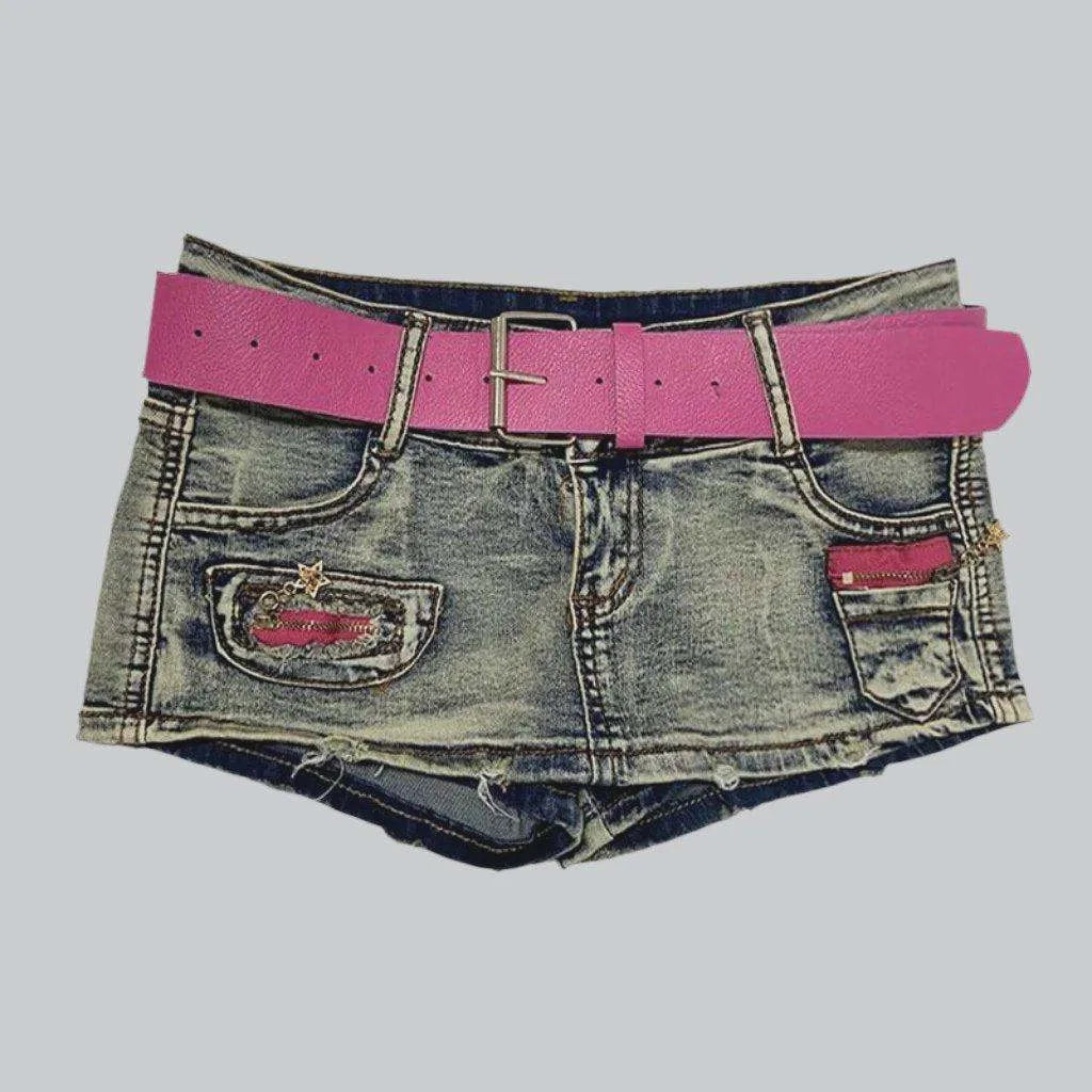 Pink embroidery mini denim skort | Jeans4you.shop