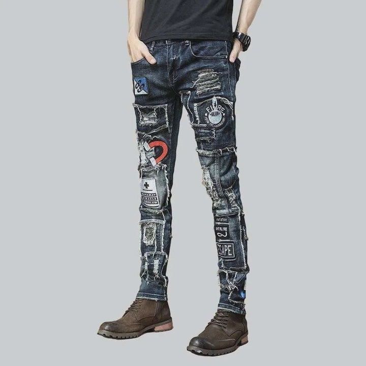 Dark blue decorated jeans | Jeans4you.shop