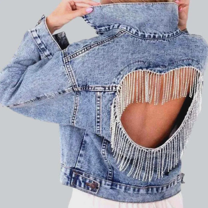 Embellished heart jean jacket for women | Jeans4you.shop