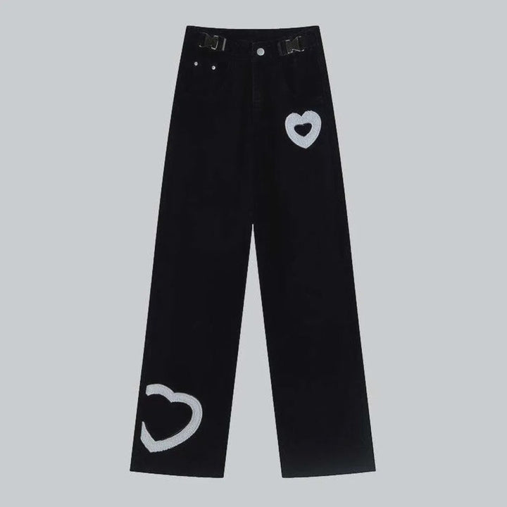 Heart embroidery women's straight jeans | Jeans4you.shop