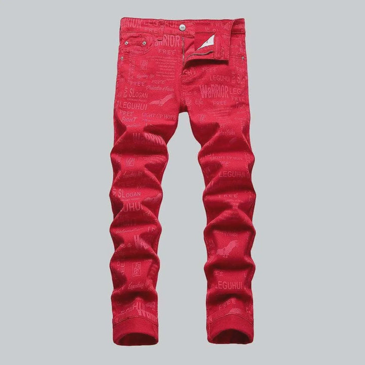 Letter embroidery red men's jeans | Jeans4you.shop