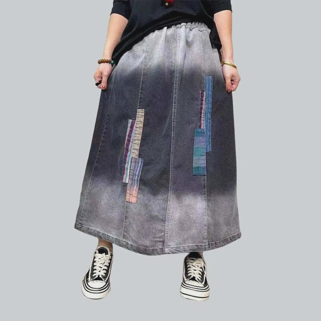 Dip-dyed patched long denim skirt | Jeans4you.shop