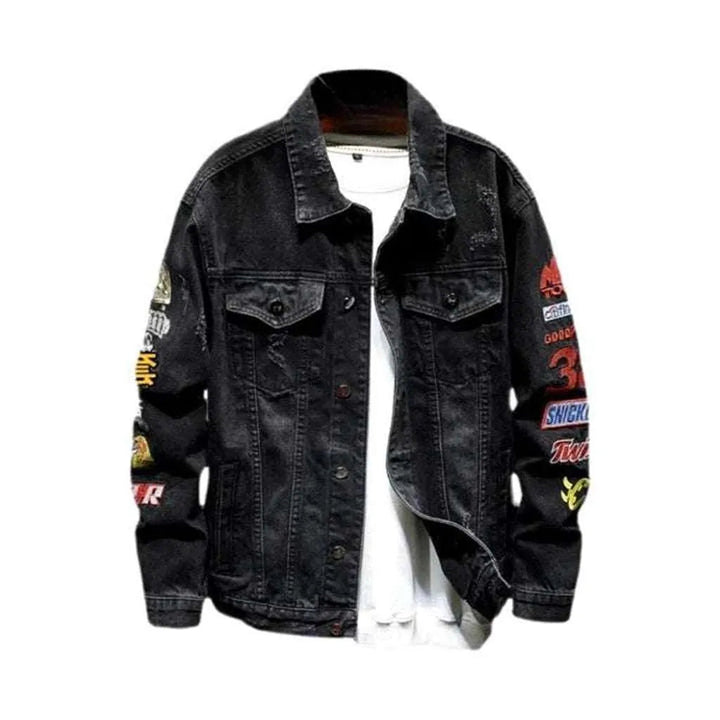 Racing denim jacket with patches