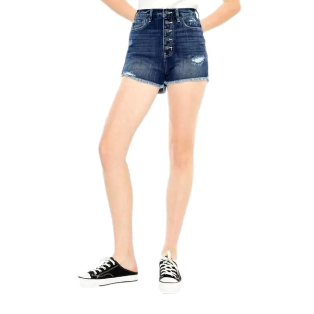 Raw-hem grunge denim shorts for women