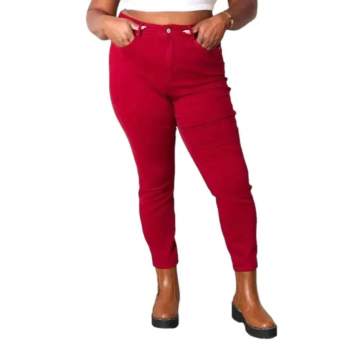 Red ankle-length jeans
 for women