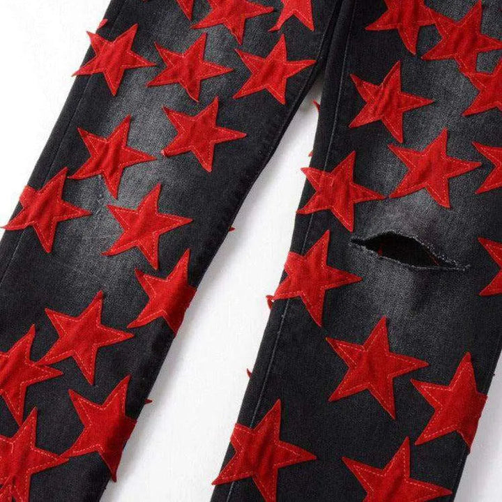 Red stars embroidery men's jeans