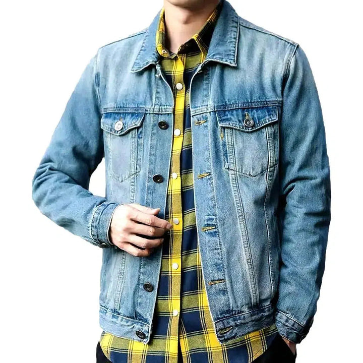 Regular sanded jeans jacket
 for men