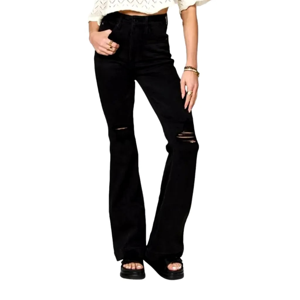 Ripped-knees women's bootcut jeans