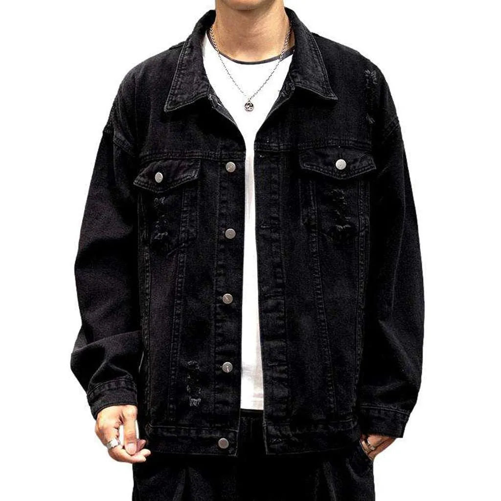 Ripped oversized men's denim jacket