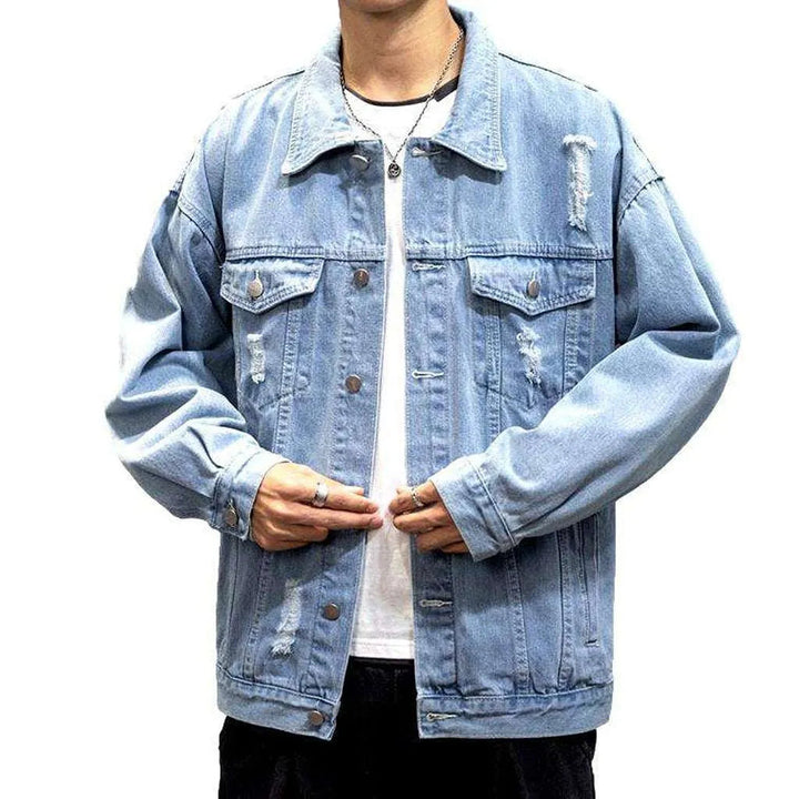 Ripped oversized men's denim jacket