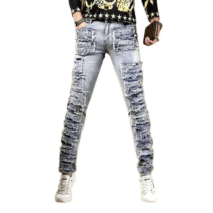 Ripped patch skinny men's jeans