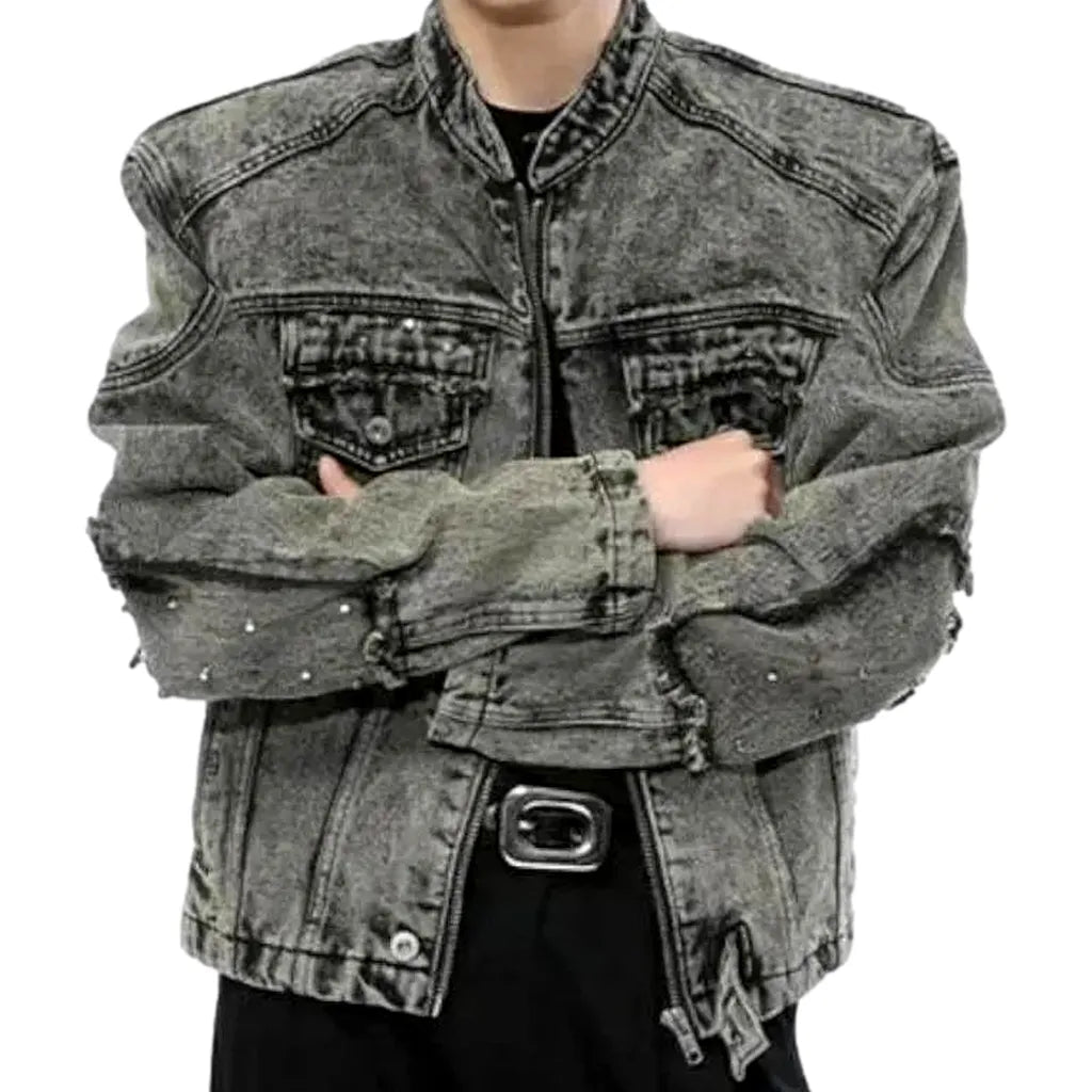 Round-collar men's jeans jacket