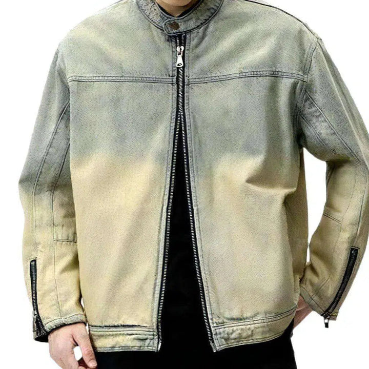 Sand hue zipper men's jean jacket