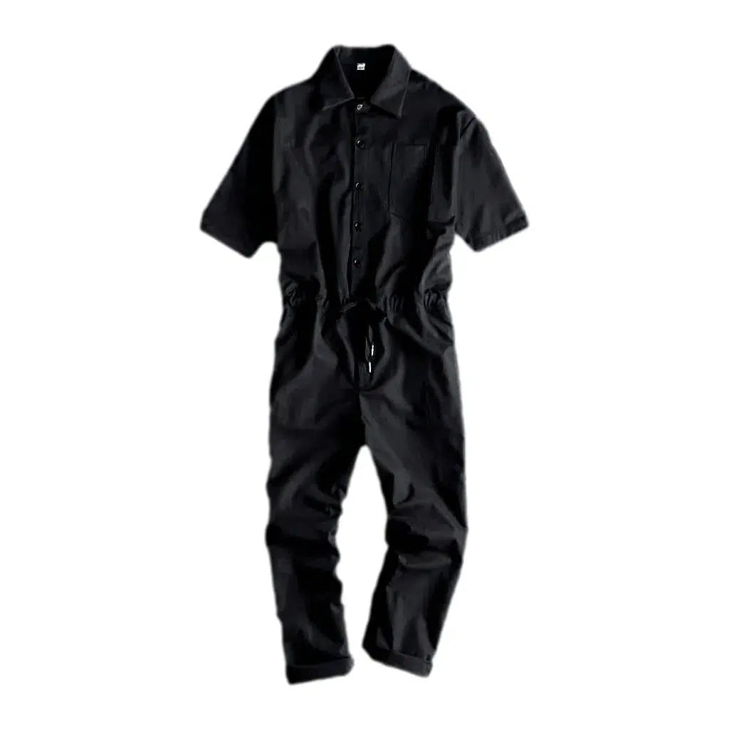 Short-sleeve Men's Denim Jumpsuit - Black