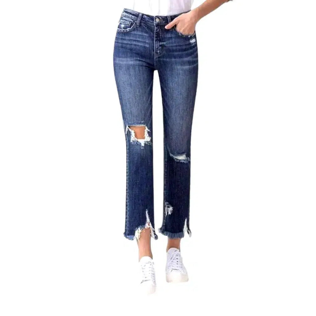 Slim women's ripped-hem jeans