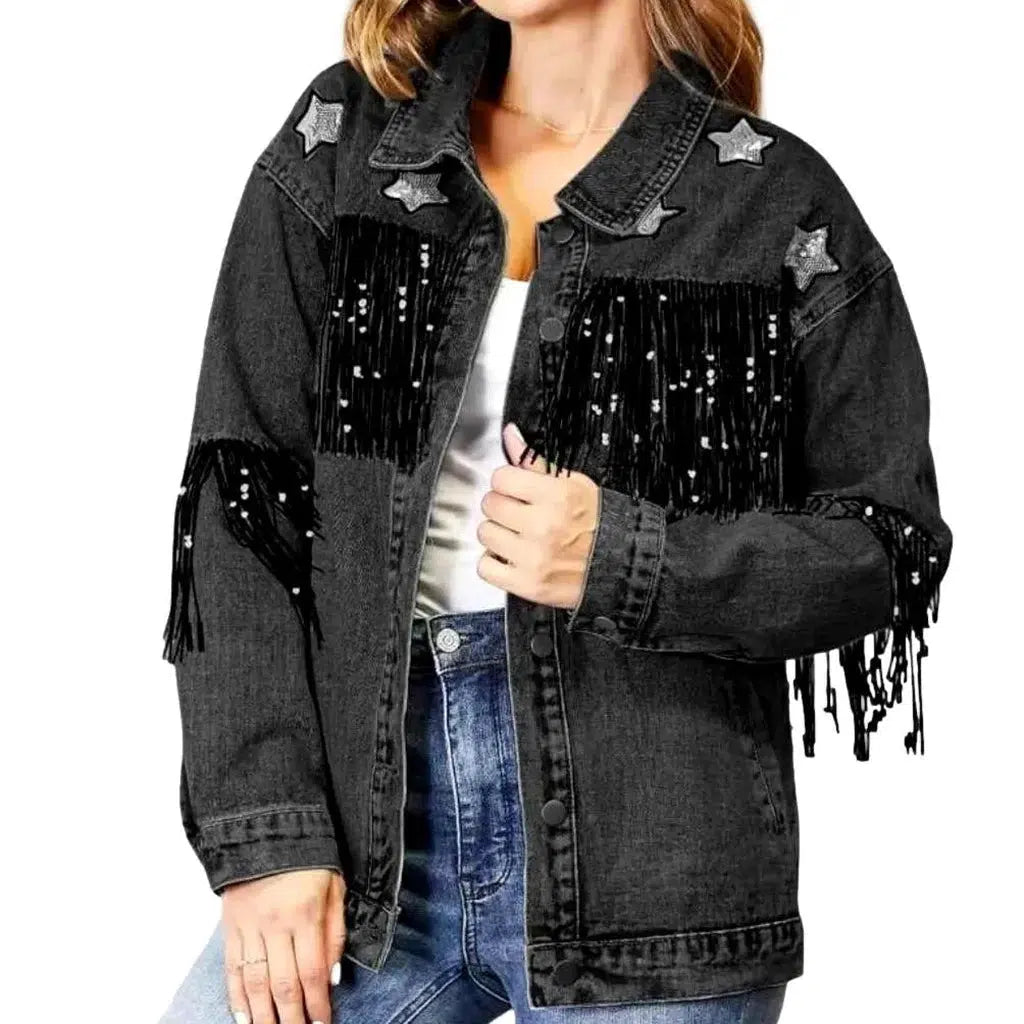 Stars-embroidery women's denim jacket