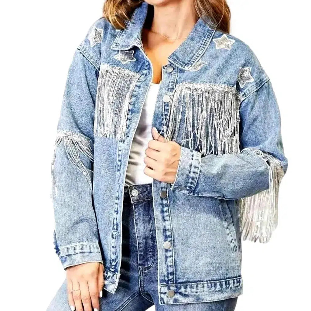 Stars-embroidery women's denim jacket