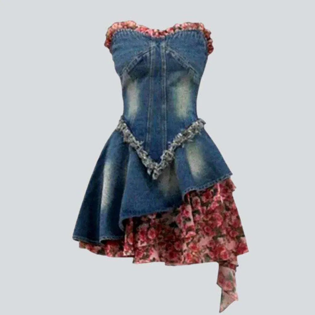 Strapless fashion patchwork denim dress | Jeans4you.shop