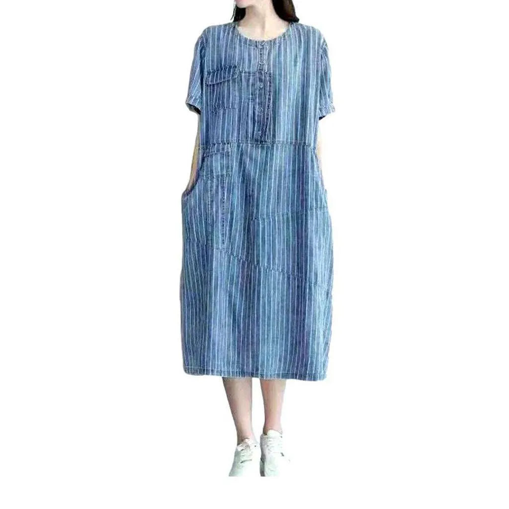 Street Style Caftan Denim Dress - Light Blue