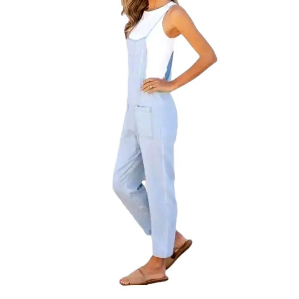 Stretchable Denim Dungaree for Women - Light Blue