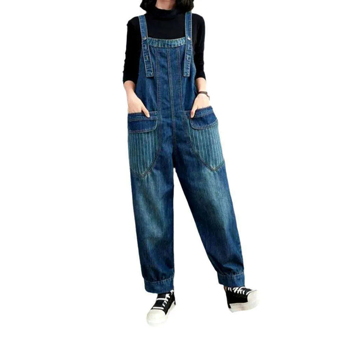 Striped Jean Overall for Women - Blue