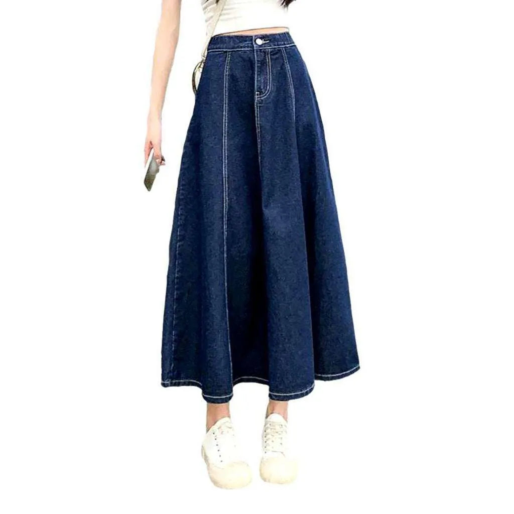 Stylish flared long denim skirt