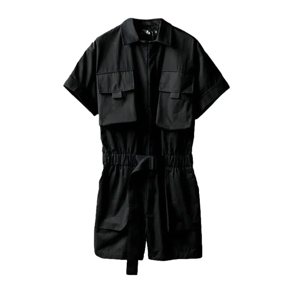 Stylish Men's Denim Romper - Black