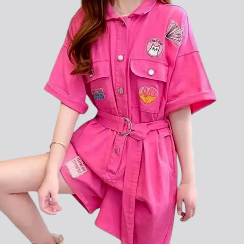 Stylish Pink Denim Jumpsuit for Ladies | Jeans4you.shop