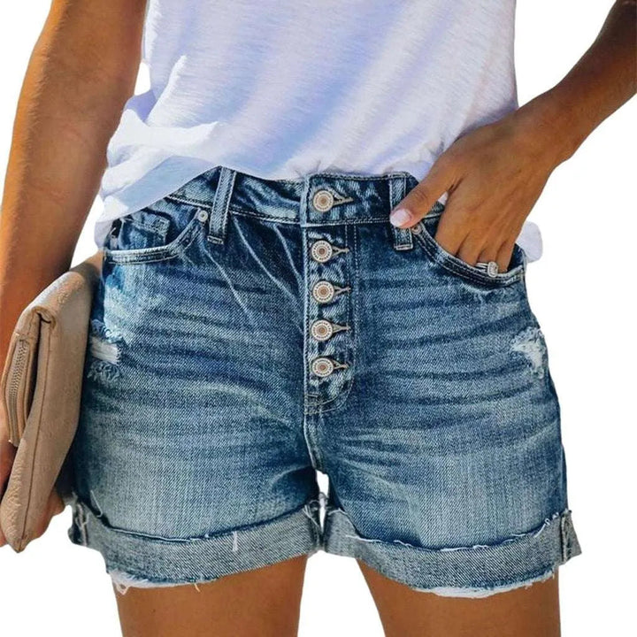 Summer jeans shorts with buttons