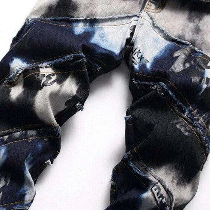 Tie-dye patchwork jeans for men