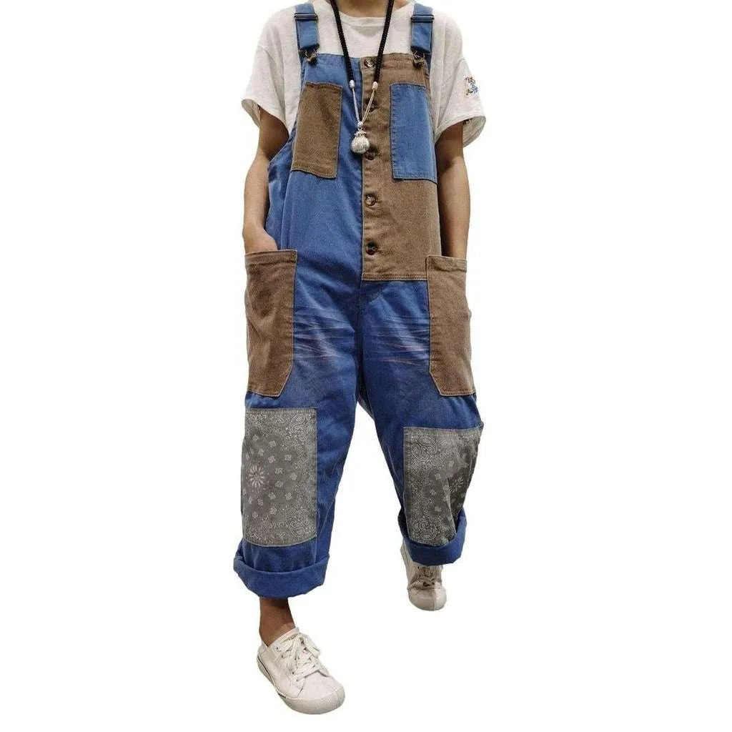 Trendy Patchwork Jeans Dungaree for Women - Blue