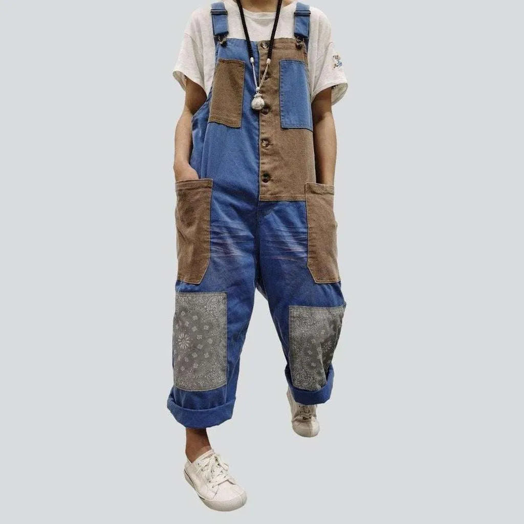 Trendy patchwork jeans dungaree for women | Jeans4you.shop