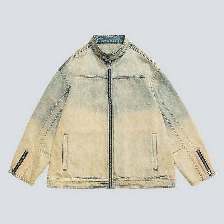 Sand hue zipper men's jean jacket