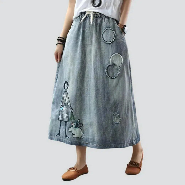 Long high-waist jeans skirt
 for ladies