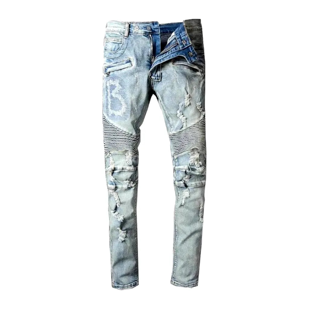 Vintage distressed men's moto jeans