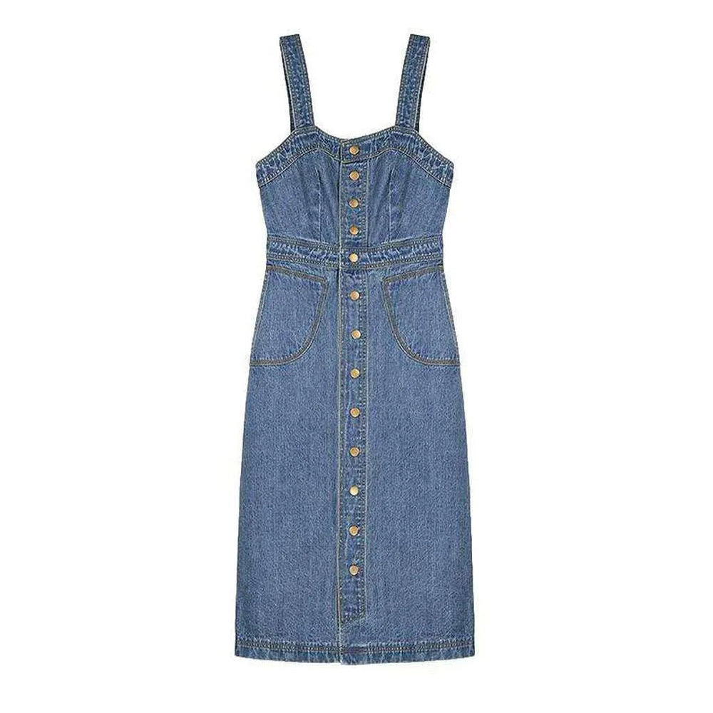 Vintage Midi Light Jeans Dress - Light Blue