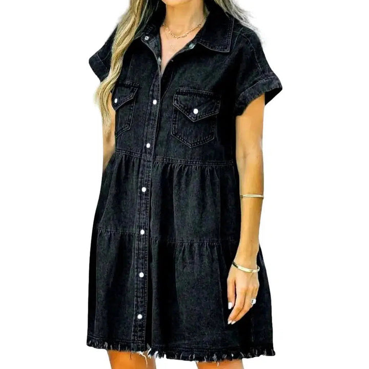 Vintage Raw-hem Jean Dress - Black