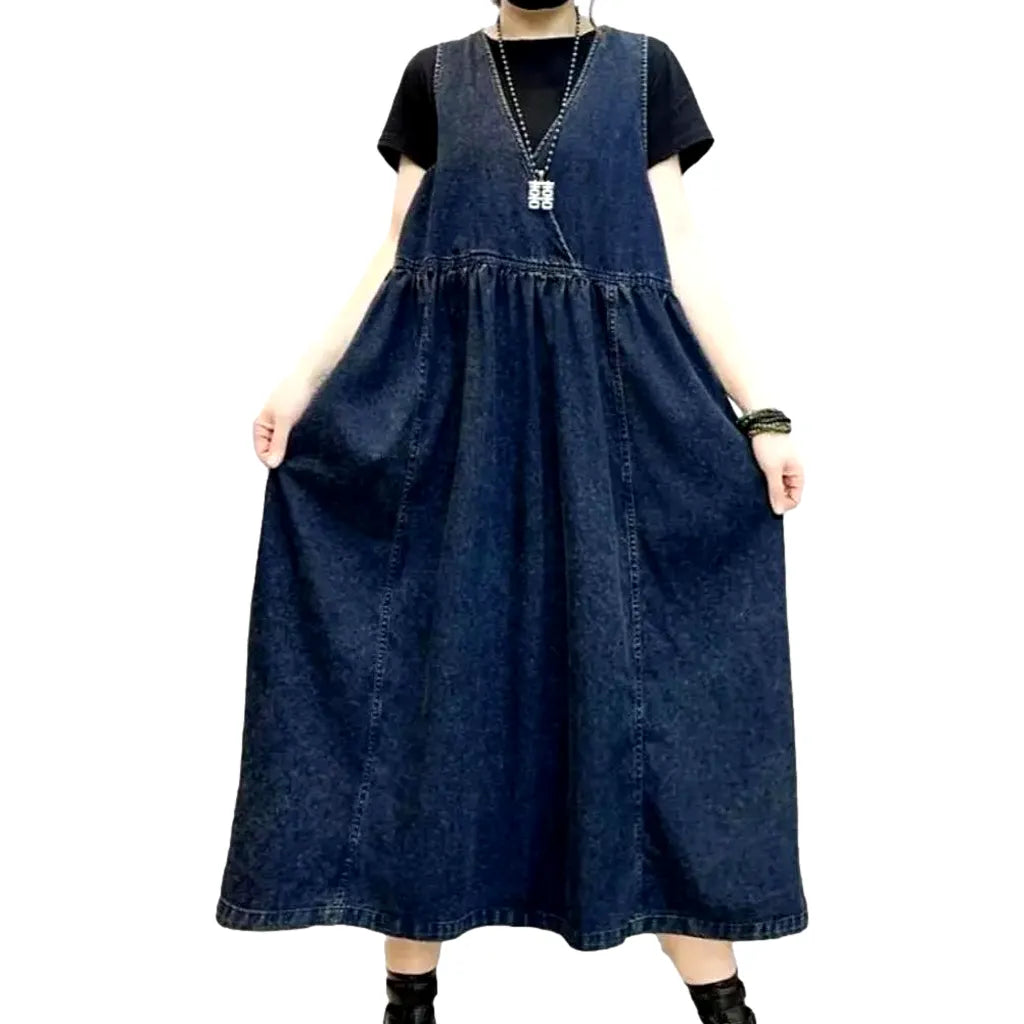 Vogue Long Denim Dress - Dark Blue