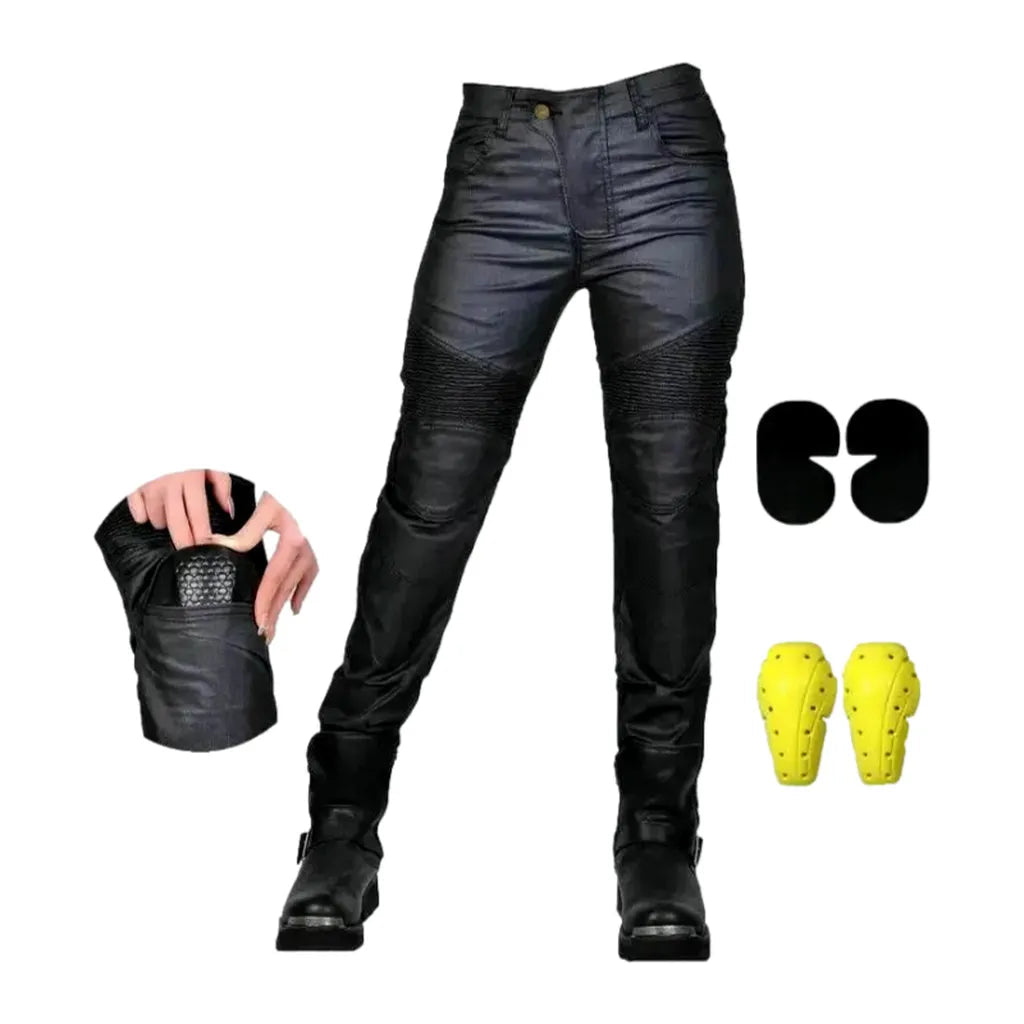 Wax biker jean pants
 for ladies