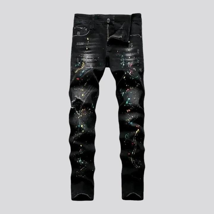 Whiskered Paint Splattered Boho Men's Jeans | Jeans4you.shop