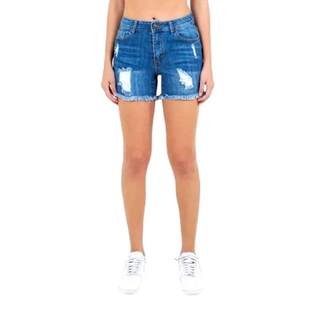 Whiskered skinny denim shorts for women