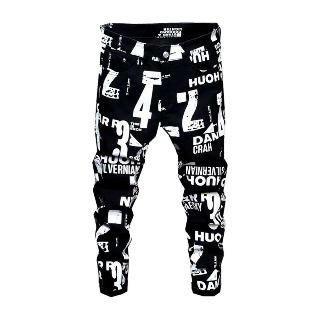 White print black men's jeans