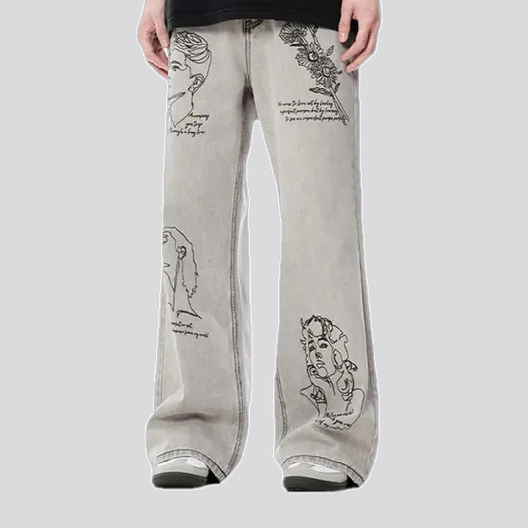 Wide Fit Floral Graphic Men's Jeans | Jeans4you.shop