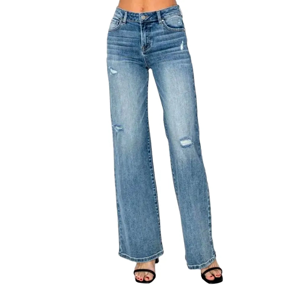 Wide-leg women's mid-waist jeans