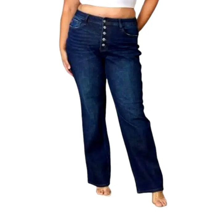 Zipper-button high-waist jeans
 for women