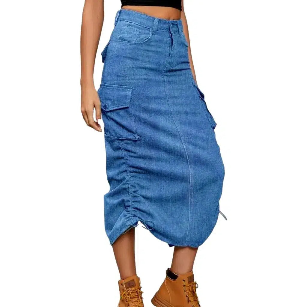 Zipper-button women's denim skirt